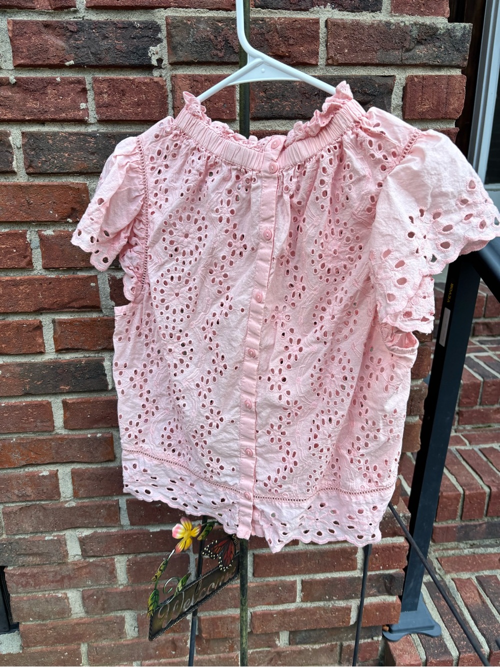 Jennifer & Grace Pink Eyelet Ruffle Neck Blouse - Picture 6 of 6